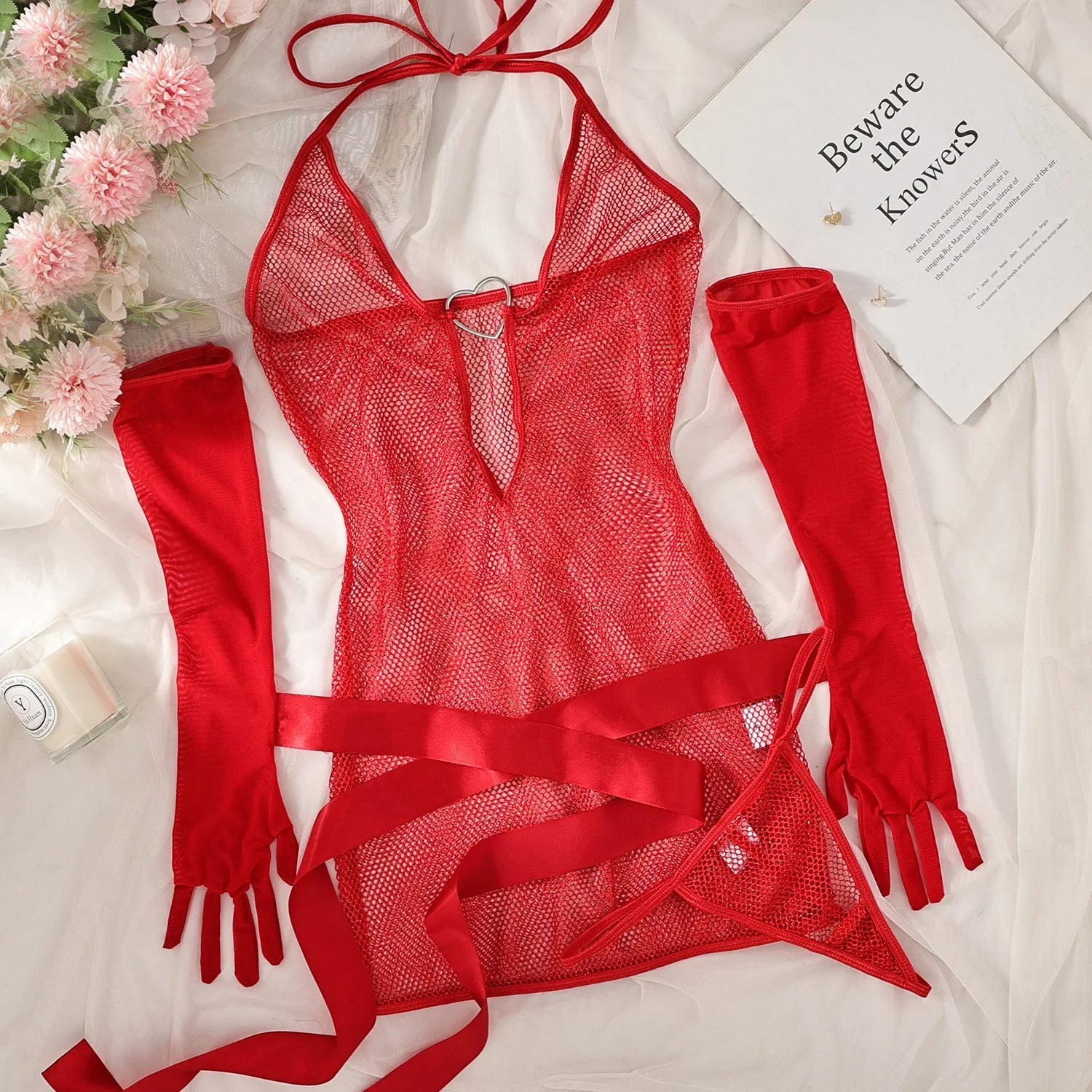 Heart Lace Halter Underwire Lingerie Set
