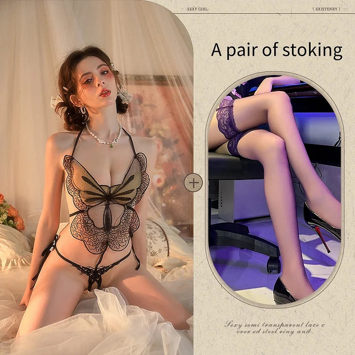 Sexy Sheer Hollow Butterfly Embroidery Jumpsuit